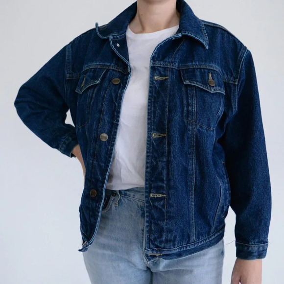 Vintage Northern Gataway Blue Denim Button Up Polar  Fleece Lined Jacket L - Picture 1 of 13
